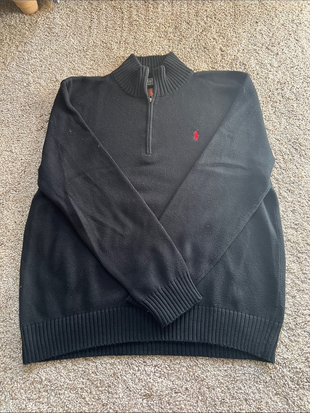 Polo by Ralph Lauren Black Half-Zip Sweater with Red Pony Logo
